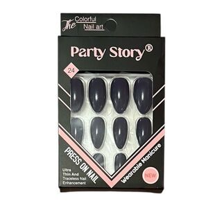 Press On Nails - Black 24 Nails In Box Almond Shape